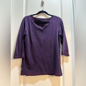 Eddie Bauer Split V Neck 3/4 Sleeve Purple T-shirt Large Armpit To Armpit 21”
